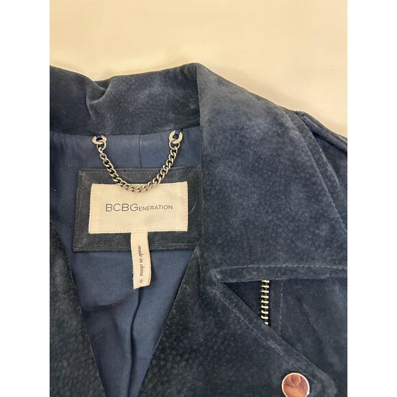 BCBGeneration women's Blue Suede Moto Jacket with Silver Detail Size Small - Picture 2 of 3
